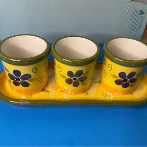 PartyLite Yellow and Green Floral Candle Holders